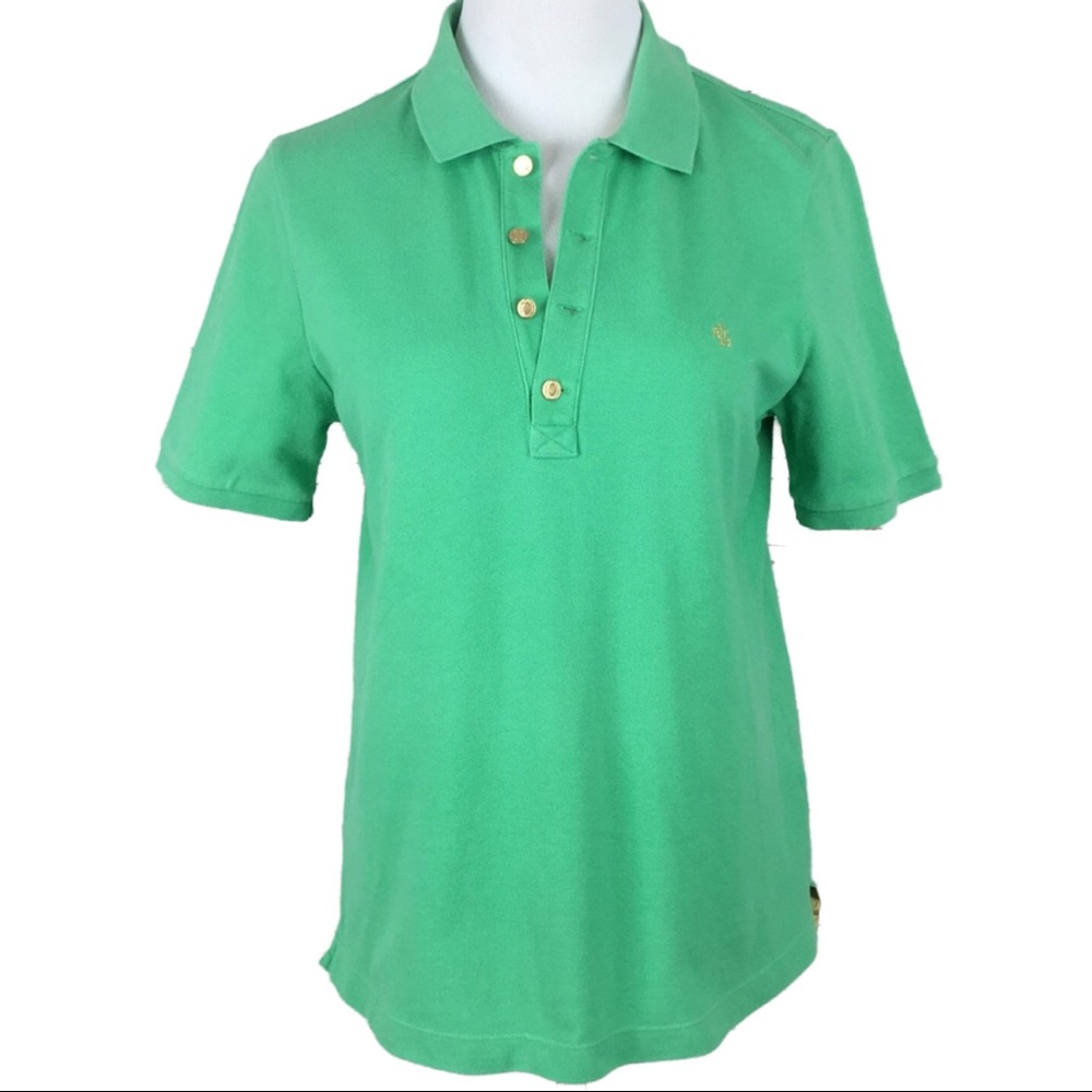 Lauren Ralph Lauren M Green Gold Collared Shirt